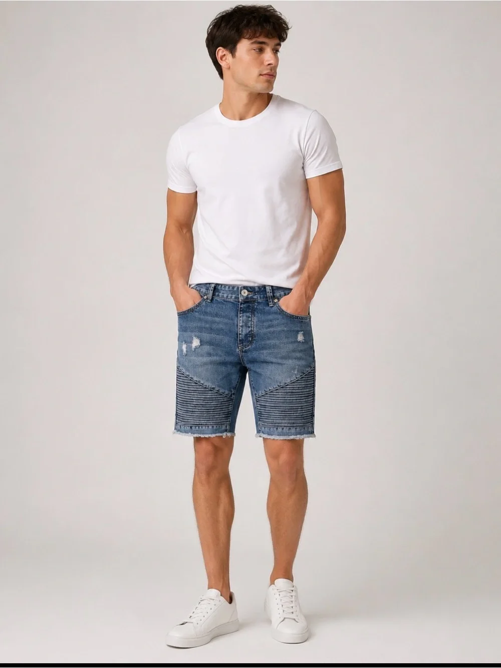 American Rag Blue Ribbed Moto Denim Shorts